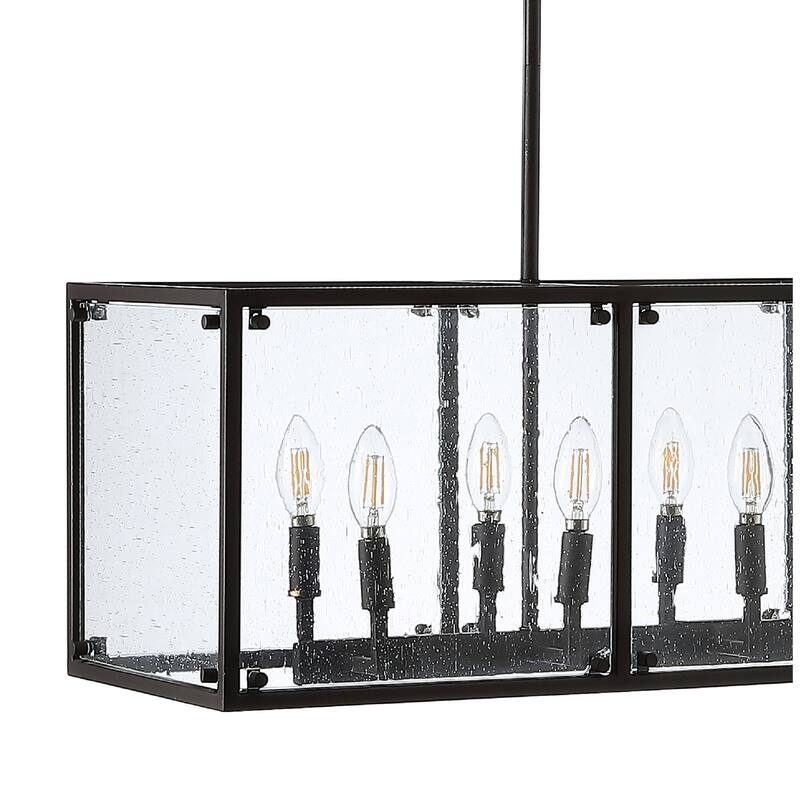 Atelier 35" Linear 10-Light Adjustable Iron/Seeded Glass Rustic Farmhouse LED Pendant, Oil Rubbed Bronze by JONATHAN Y