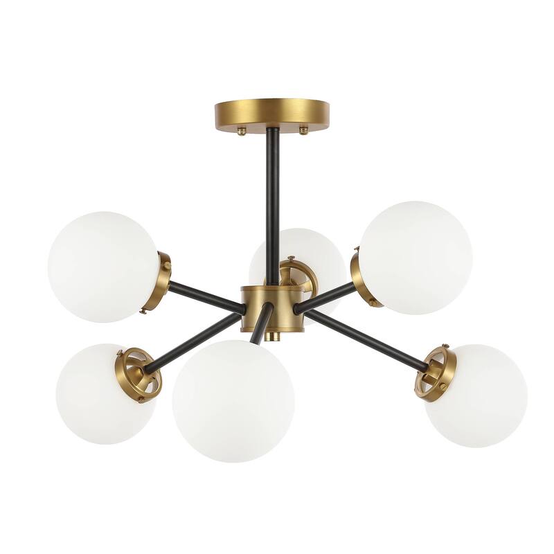 GetLedel 6-Light Dimmable Sputnik Semi-Flush Mount Chandelier with Glass Globe Shades