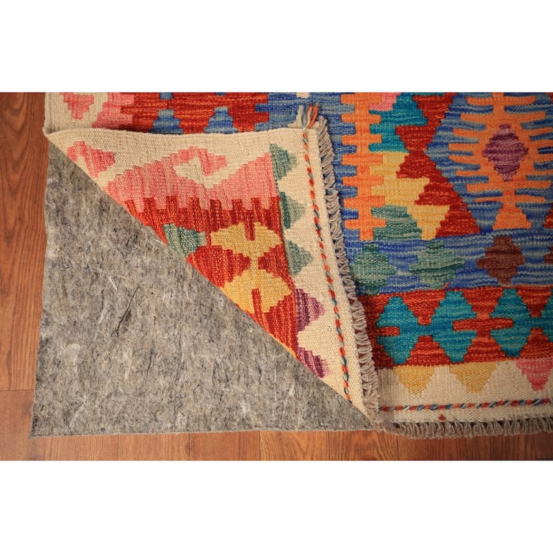 Reversible Kilim Area Rug Flatweave Geometric Wool Carpet - 8'7" x 11'4"