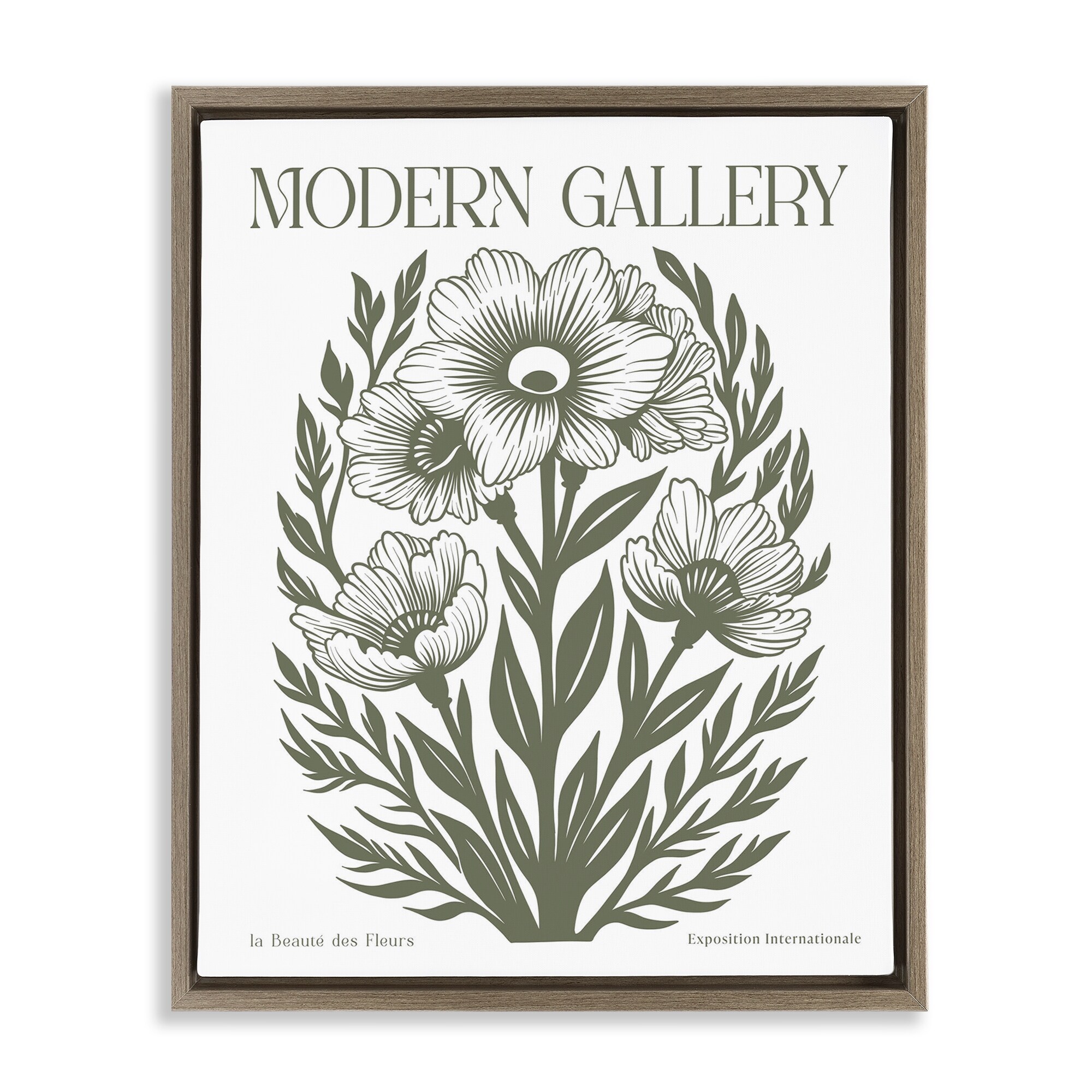 Stupell Modern Gallery Green Florals Framed Floater Canvas Wall Art Design By Lettered and Lined