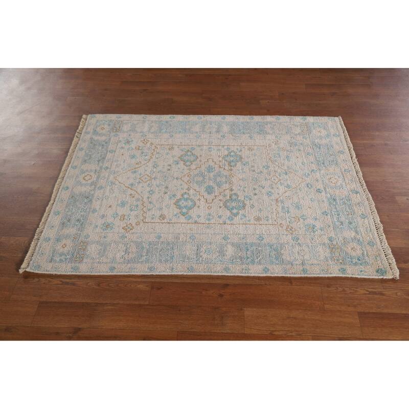 Turkish Oushak Vegetable Dye Accent Rug Handmade Wool Carpet - 2'11"x 3'11"
