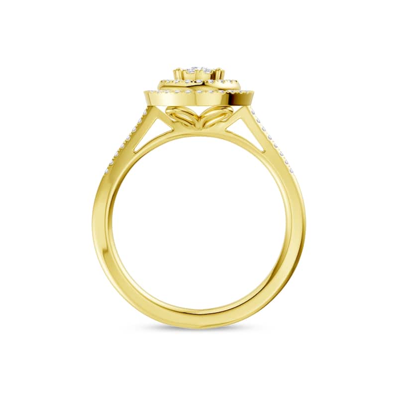 1/4ct TDW Diamond Cluster Halo Engagement Ring in 10K Yellow Gold for Women