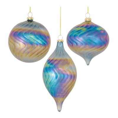 Pearl Finish Swirl Glass Christmas Ornaments 7" 180mm Multi-Color 6Ct