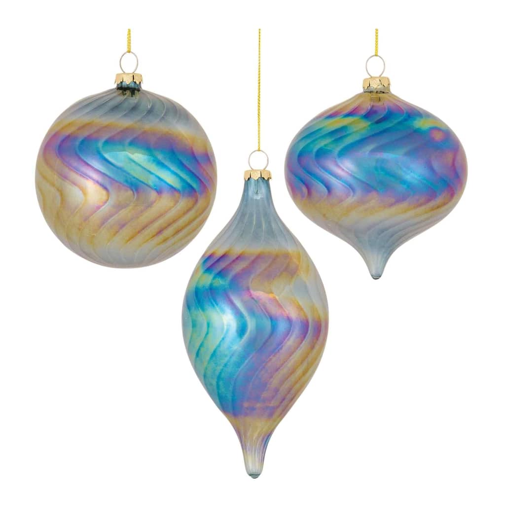 Pearl Finish Swirl Glass Christmas Ornaments 7" 180mm Multi-Color 6Ct