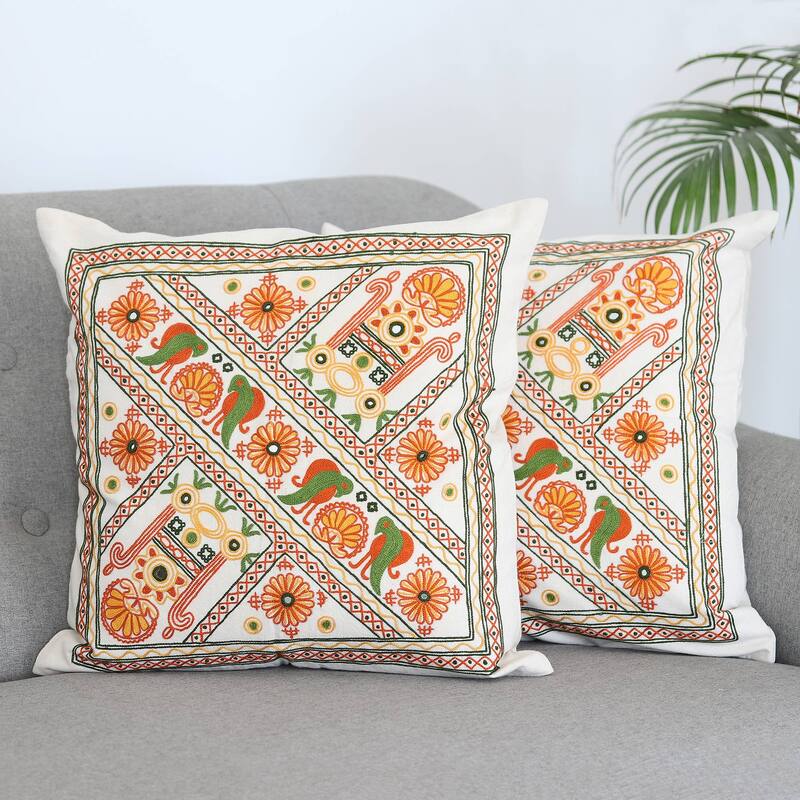 Novica Handmade Kaleidoscopic Palace Embroidered Cotton Cushion Covers (Pair)