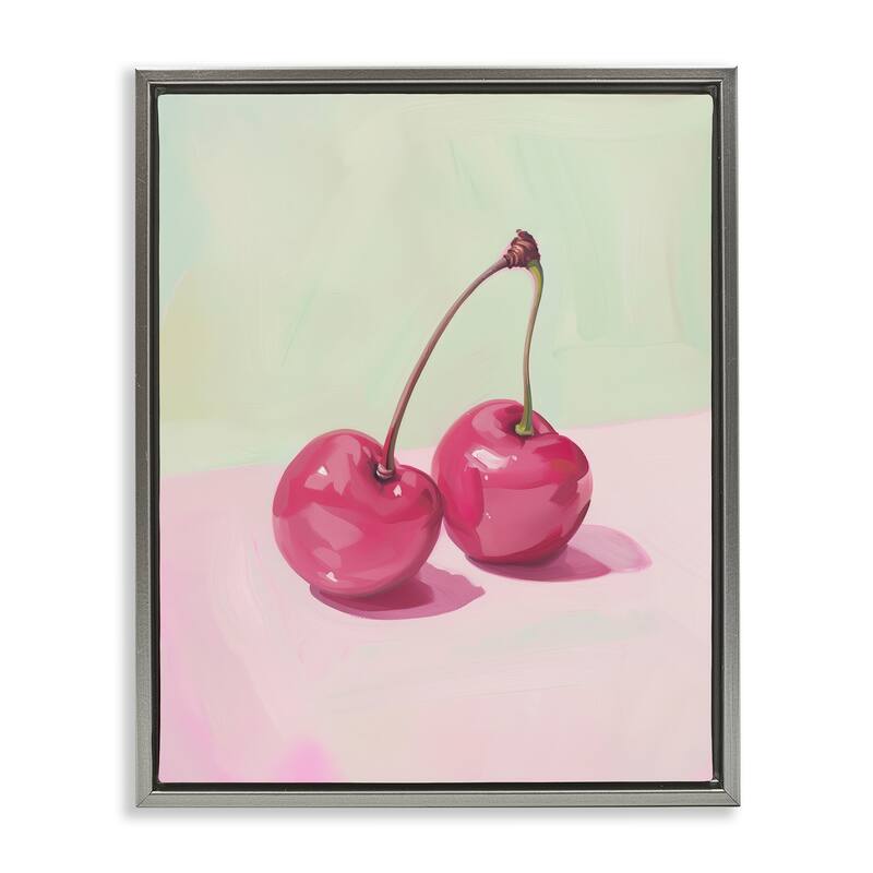 Stupell Luminous Cherries Still Life Framed Floater Canvas Wall Art Design By Arlington Prints - 25 x 31 - Grey