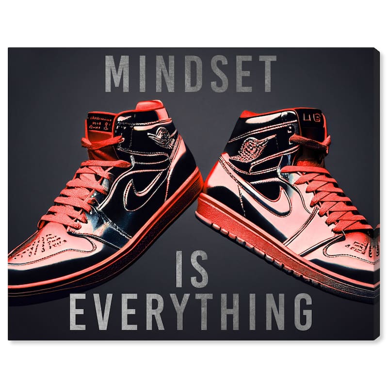 Wynwood Studio Fashion and Glam Red and Silver Sneakers Black and Metallic Silver Modern & Contemporary Wall Art Canvas Print