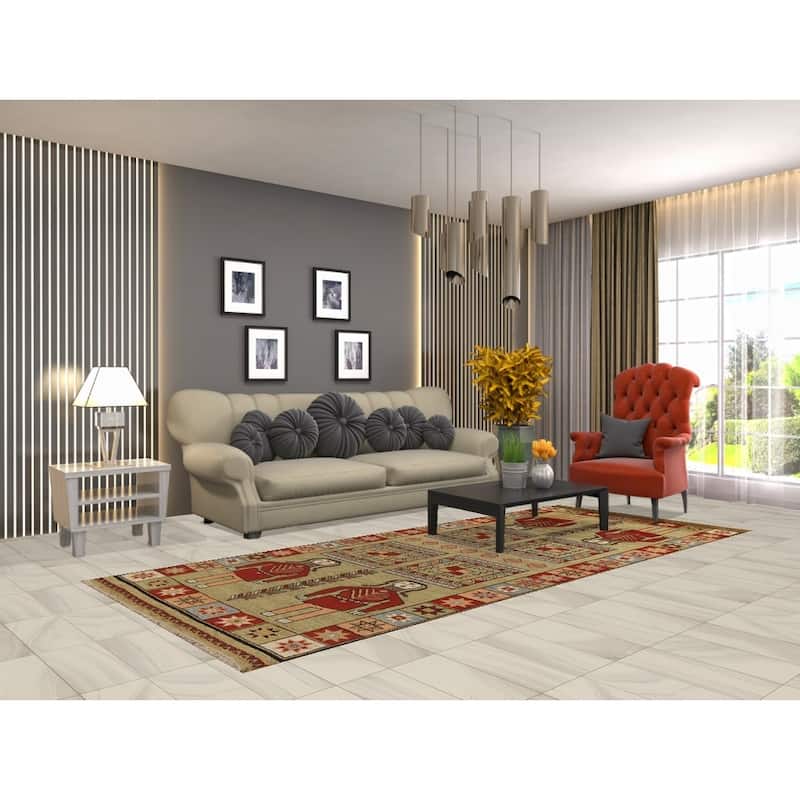 Hand Knotted Oriental 100% Wool Carpet Traditional Tribal Green Heriz (serapi) Runner Rug - 9' 11'' X 4' 1''