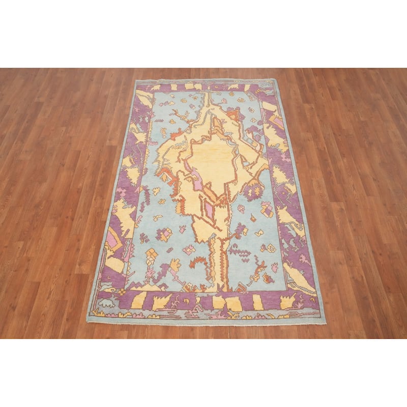 Hand Knotted Oriental 100% Wool Carpet Transitional Geometric Navy Blue & Blues Oushak Area Rug - 6' 10'' X 3' 11''