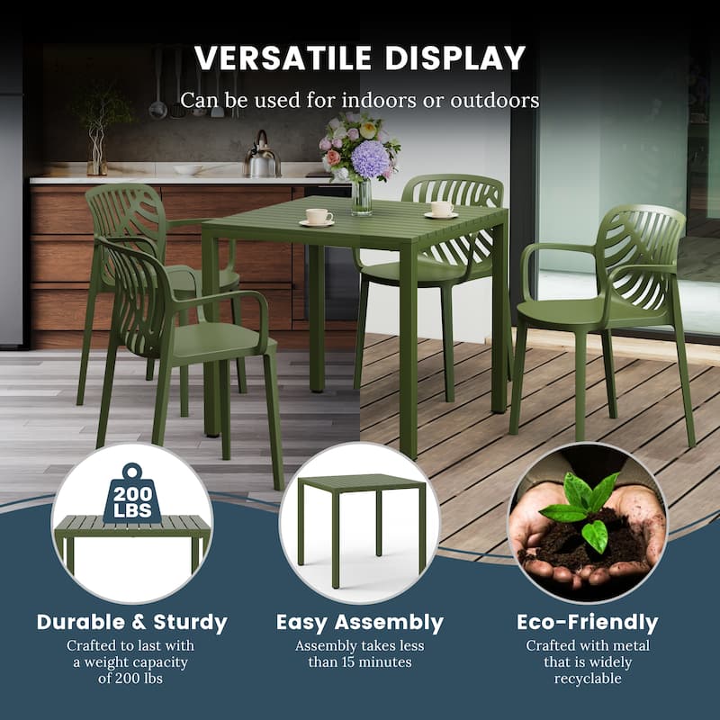 Frond and Form 31.5 Inch Outdoor Square Dining Table with Metal Frame