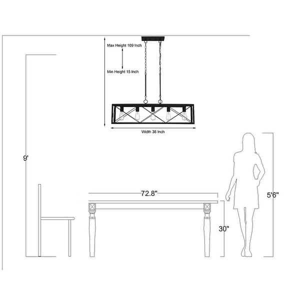 dimension image slide 1 of 3, Kiro 5-light Farmhouse Linear Chandelier Faux Wood Dining Lighting with UL Certified - 36''