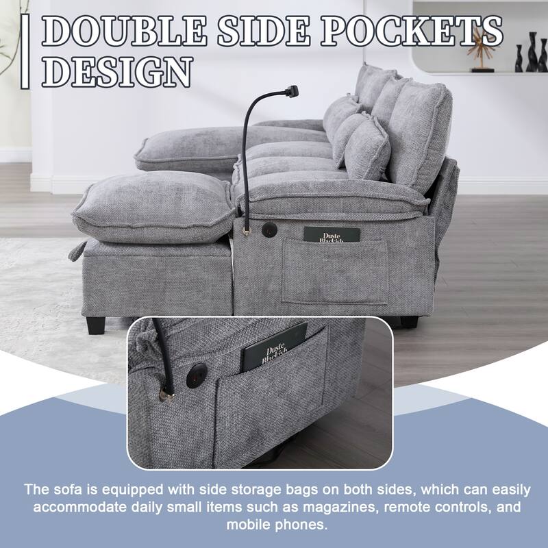 HOMEFUN Chenille Upholstered Oversized U-shaped Comfy Modular Sectional Sofa with Storage Ottoman