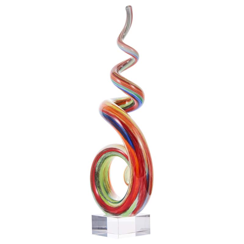 Luxury Lane Hand Blown Abstract Rainbow Swirl Art Glass Sculpture