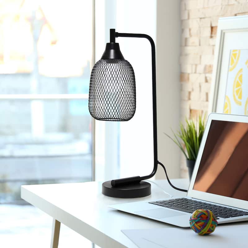 Industrial Style Desk Lamp with Mesh Wire Shade - 19" - Black