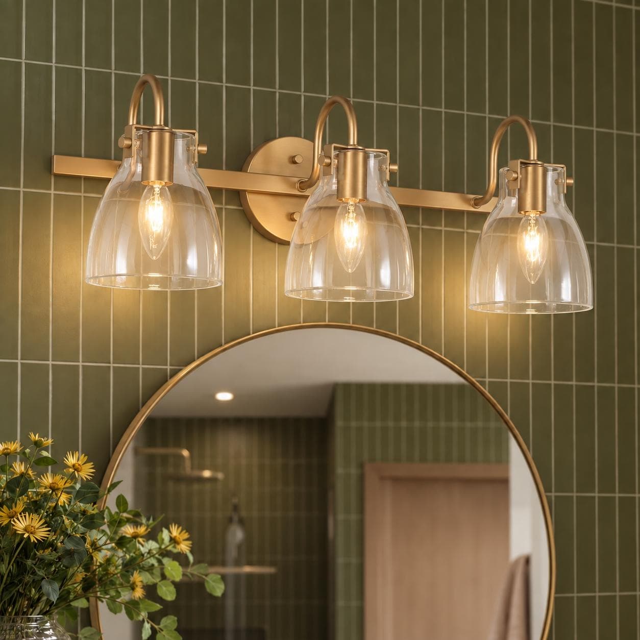Modern 3-Light Gold Bathroom Vanity Light Glass Shade Wall Sconces - L 21"x W 9"x H 8"