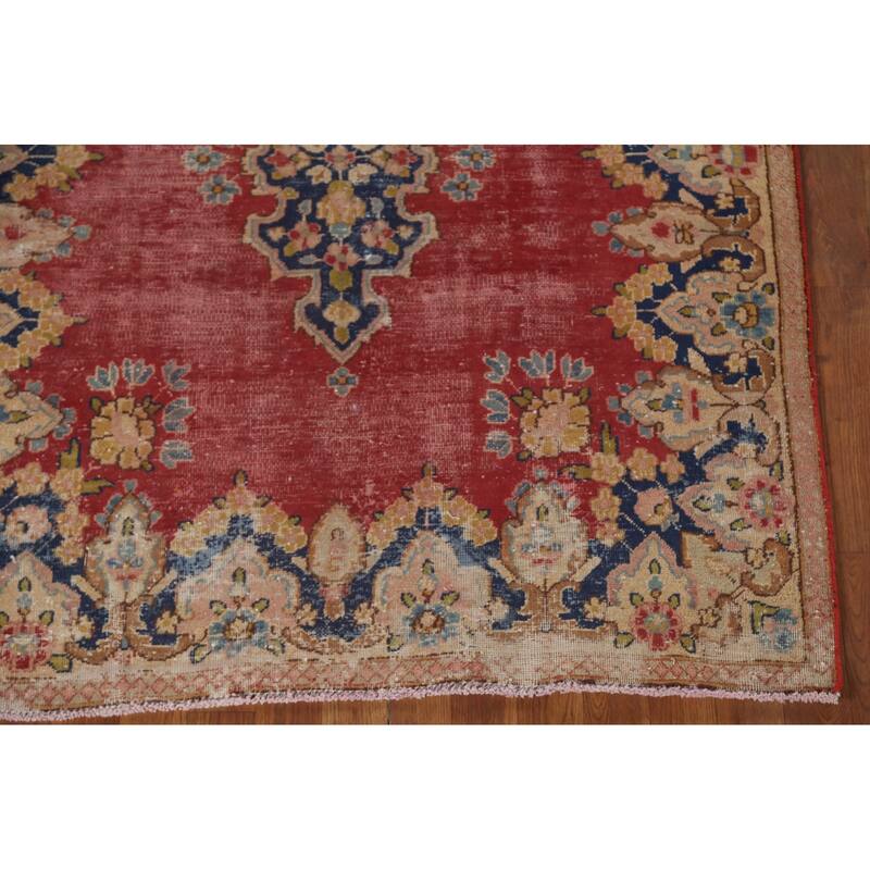Distressed Pink Kerman Persian Antique Rug Hand-Knotted Wool Carpet - 4'4" x 5'5"