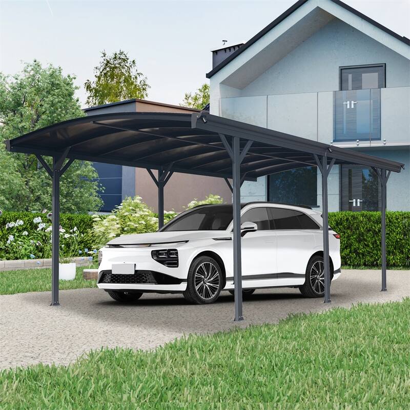 Outdoor Carport,10 FT * 19 FT* 7 FT Arch Carport Aluminum Metal Frame