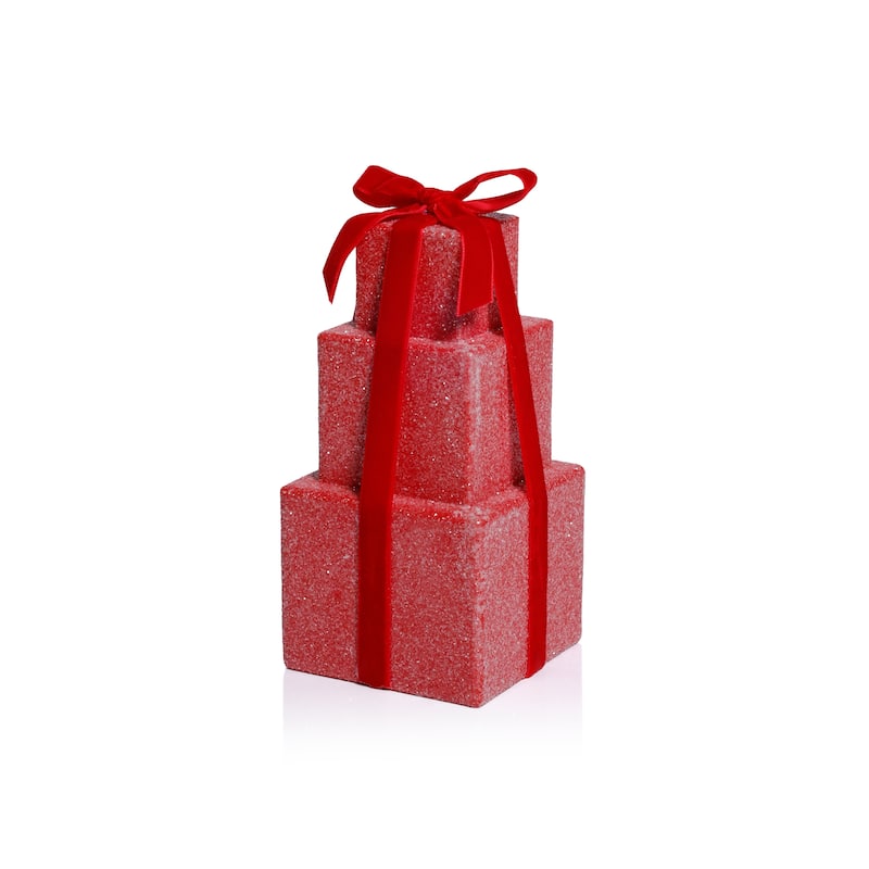 Stacked Presents Holiday Decorative Resin Figurine, 8.5" Tall - Red