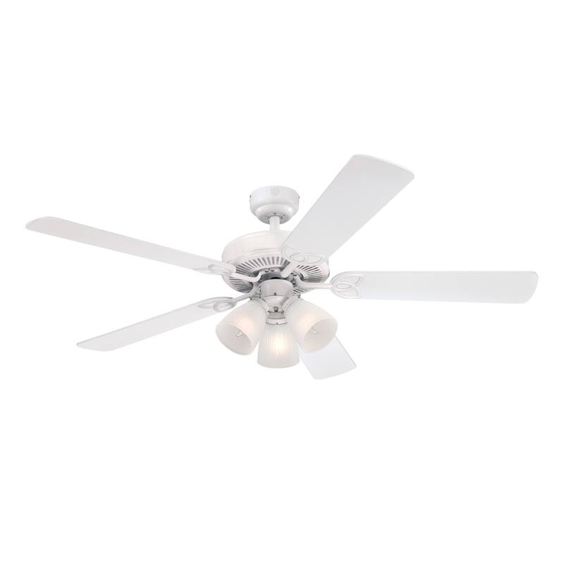 Westinghouse Lighting Vintage 52-Inch Indoor 5-Blade Ceiling Fan, Dimmable LED Light with Clear Ribbed Glass - White