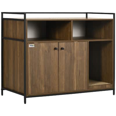 PawHut Hidden Cat Litter Box Enclosure with Scratching Pad, Cat Washroom Storage Bench Side End Table with Double Doors