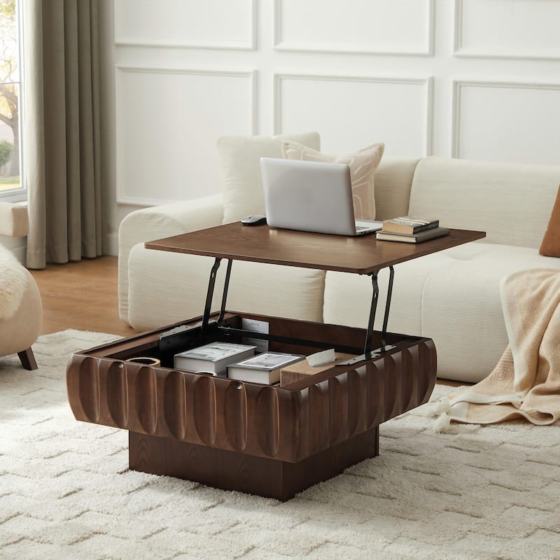 Modern Lift-Top Coffee Table, 31.10" Square Center Table with Hidden Storage Wooden Living Room Table with Lifting Surface