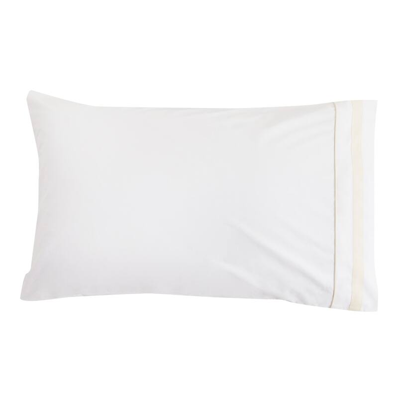 Percale Cotton Hotel Piping Embroidered Crisp Sheet Set - 2pcs King Pillowcases - Ivory