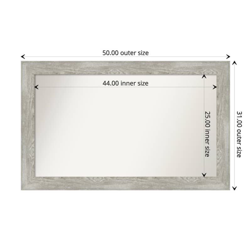 Dove Greywash Framed Non-Beveled Custom Wall Mirror, Bathroom Vanity Mirror - Outer Size: 50 x 31
