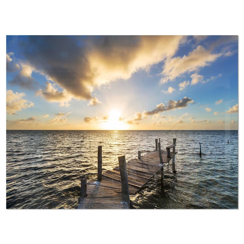Abandoned Boardwalk in Seashore - Large Sea Bridge Glossy Metal Wall Art - 20 in. wide x 12 in. high