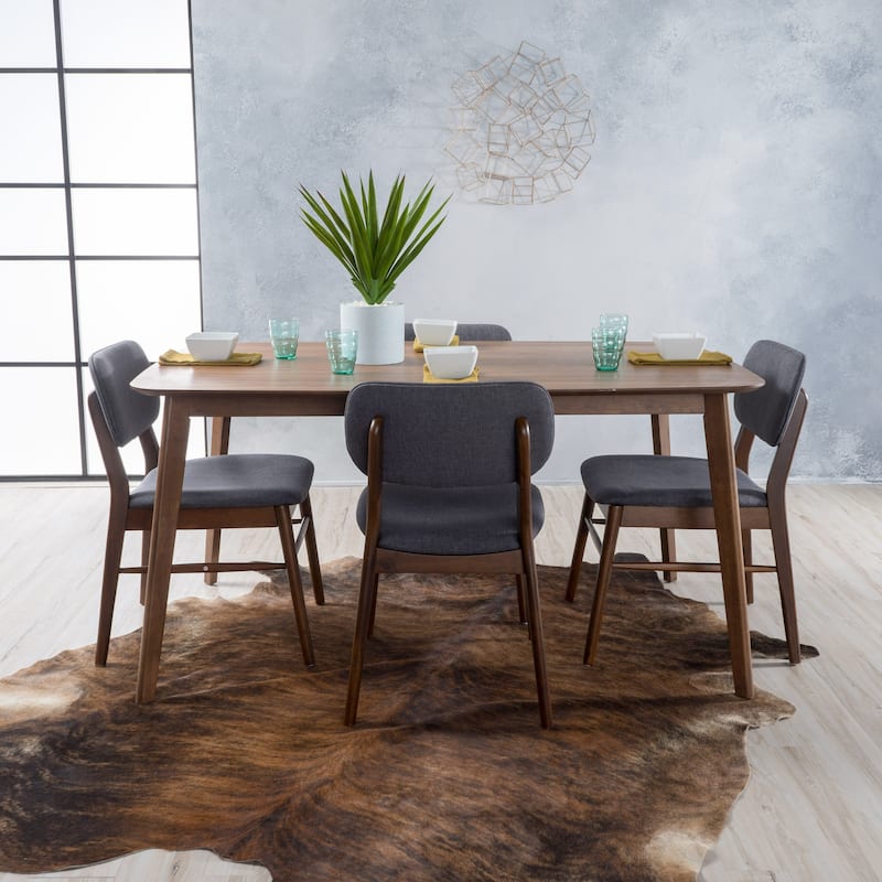 Carson Carrington Kemi Mid-century 5-piece Wood Large Dining Table Set - charcoal/walnut