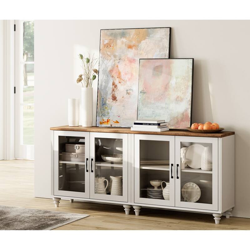 Kitchen Sideboard Buffet Cabinet, Glass Display Cabinet with Storage