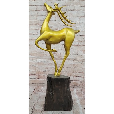 Elegant Gold Deer Sculpture – Contemporary Bronze Stag Figurine