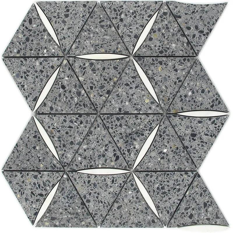 Apollo tile 11 x 13 Stellare Honed Charcoal Gray White Terrazzo, Dolomite Marble Tile (4.77 sq ft/case) - 5 Pack