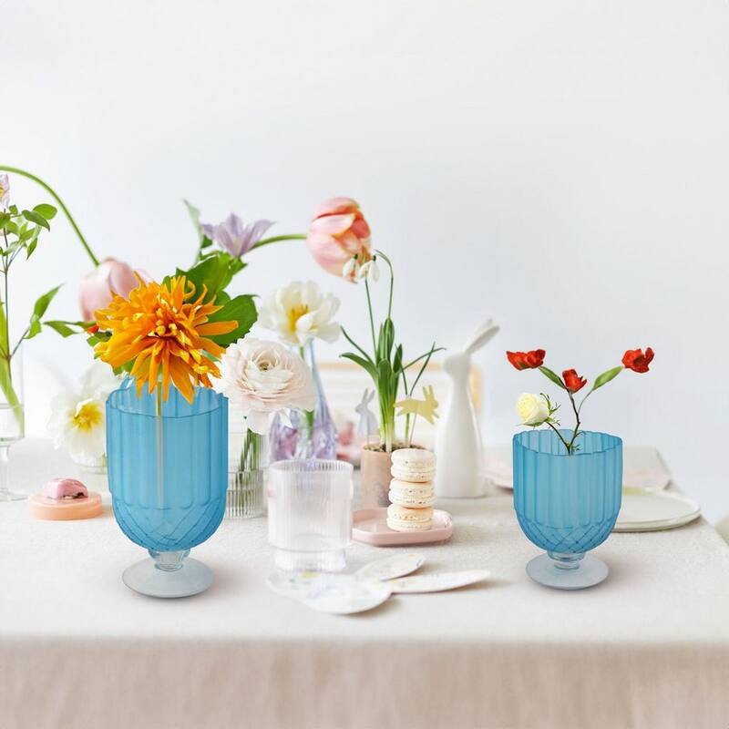 Goblet Style Frosted Glass Table Vases Set of 2 Modern Decor Accent