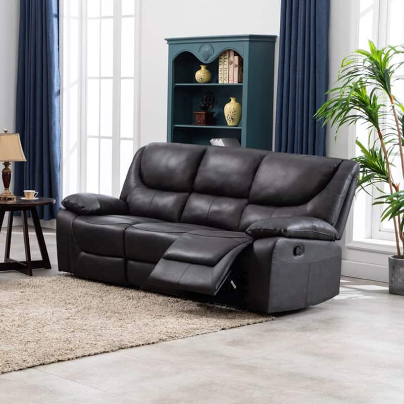 Contemporary Top Grain Leather Upholstered Reclining Sofa - Grey
