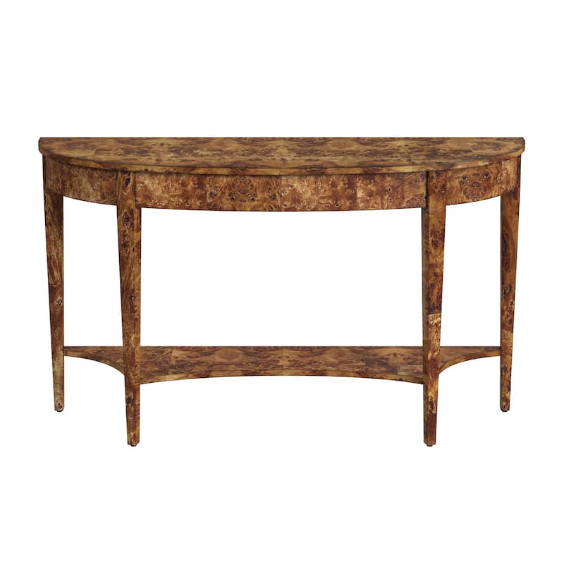 Astor 54"W Burl Wood Demilune Console Table