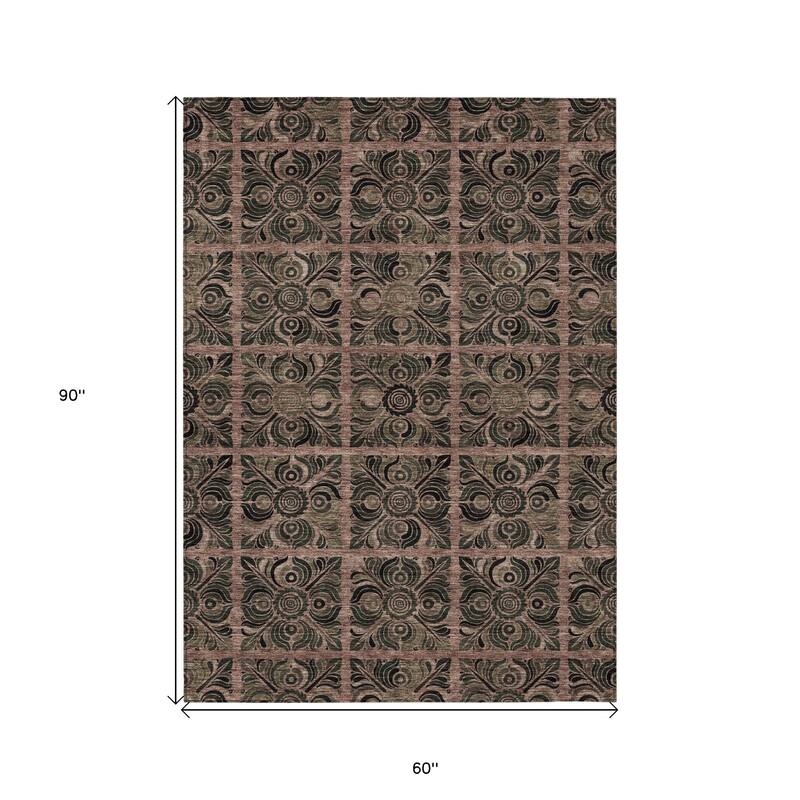 HomeRoots Medallion Transitional Rectangle Outdoor Rug
