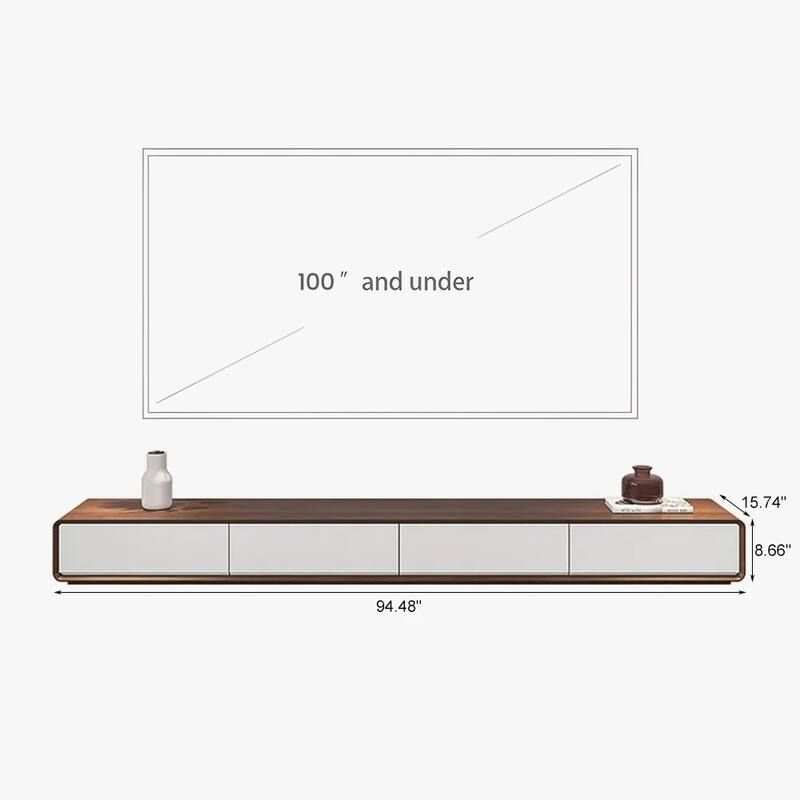 Rectangular TV Stand, Wood Veneer Media Console with 4 Drawers