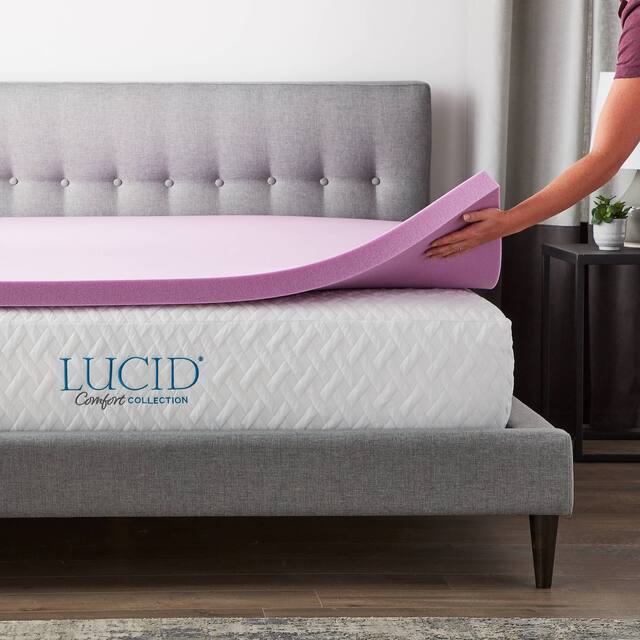 Lucid Comfort Collection Lavender and Aloe Memory Foam Mattress Topper - Twin XL - 2 Inch
