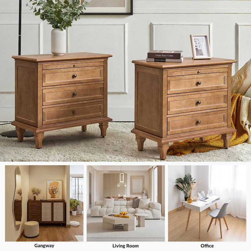 Muriel Farmhouse 3 Drawers End Table with Built-In Outlets by HULALA HOME