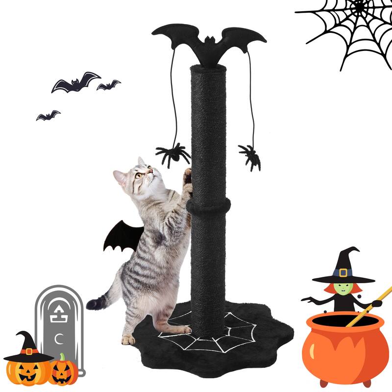 25" Halloween-Themed Cat Scratching Post - Black