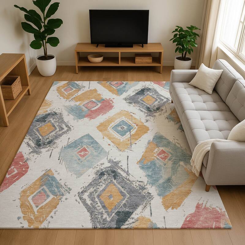 Premium Washable Super Soft Modern Diamonds Mayfield Rug - 10' x 14' - Ivory
