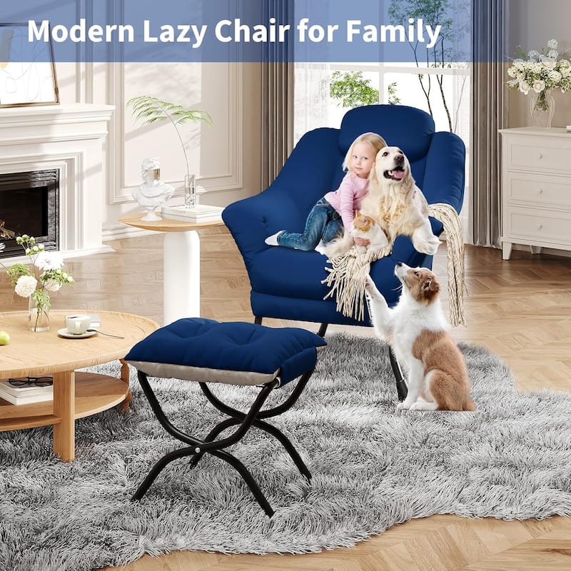 Modern Accent Comfy Lazy Sofa Chair with Ottoman for Bedroom or Living Room