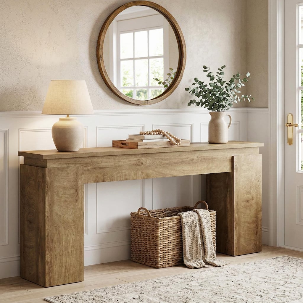 63-Inch Console Table, Farmhouse Sofa Table Behind The Couch
