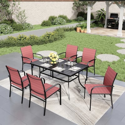 MAISON ARTS 7-Piece Patio Dining Set Metal Rectangle Table and 6 Textilene Chairs