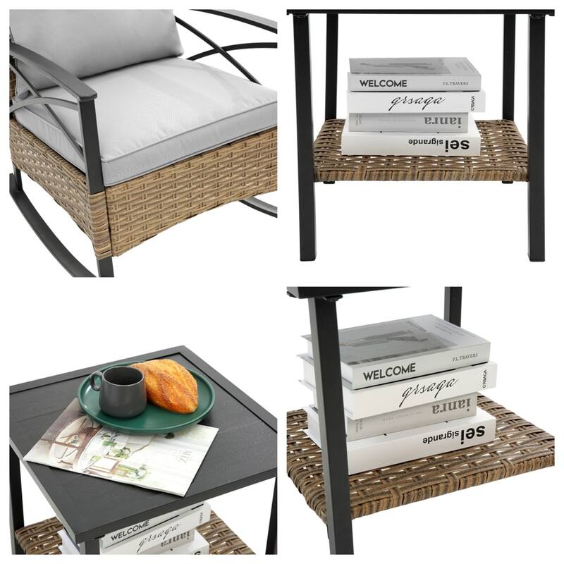 3 PCS Outdoor Rocking Rattan Set with Steel Frame