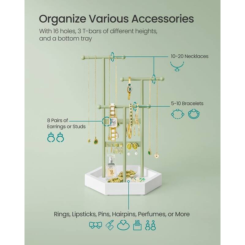 Metal Frame Jewelry Display Stand Holder with Hexagonal Base - 7"D x 8"W x 14.1"H