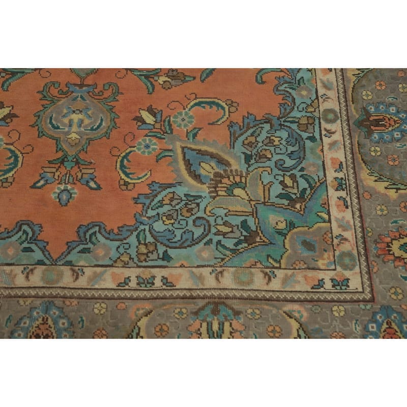 Hand Knotted Oriental 100% Wool Carpet Traditional Medallion Coral Tabriz Area Rug - 9' 10'' X 6' 6''