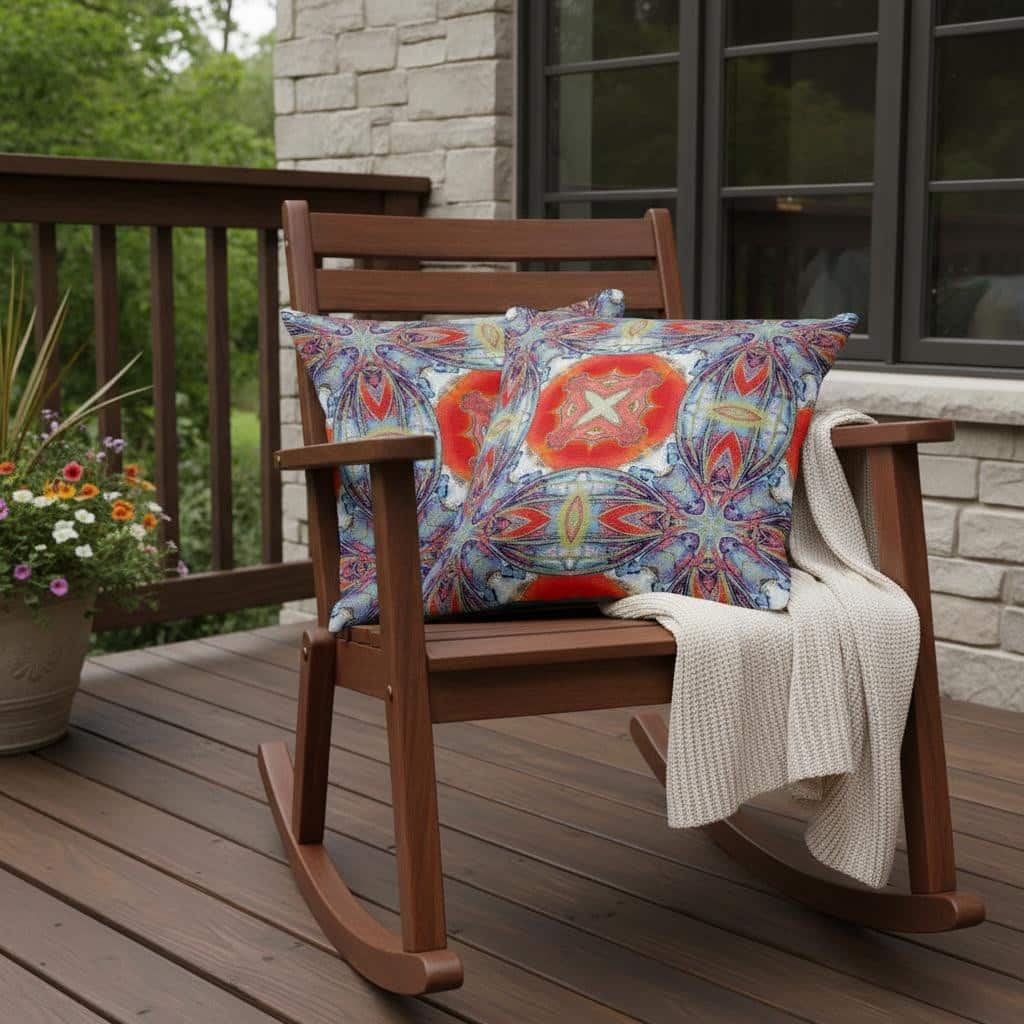 HomeRoots Set of Two 16" X 16" Blue and Orange Blown Seam Floral Indoor Outdoor Throw Pillow - 16.00' X '16.00' X '5.00