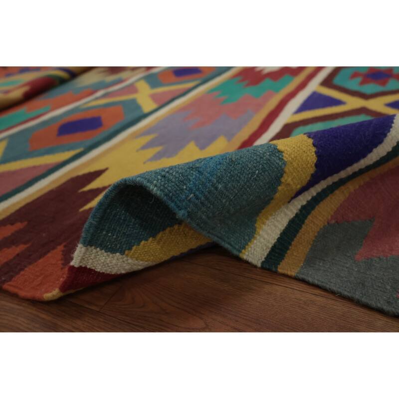 Hand Woven Oriental 100% Wool Carpet Southwestern Tribal Multi-Colored Kilim Area Rug - 9' 6'' X 8' 1''