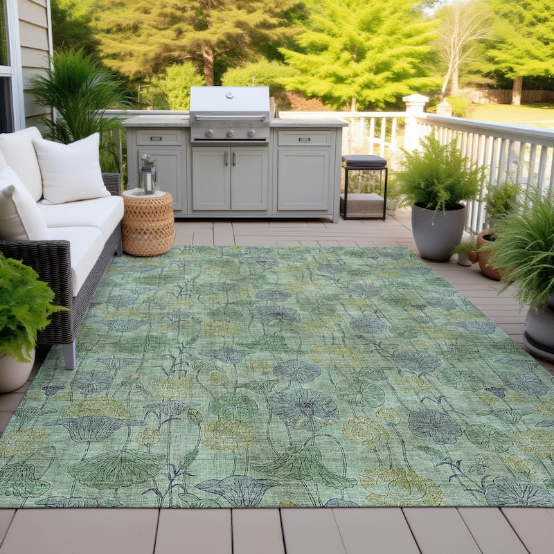 Machine Washable Indoor/Outdoor Modern Floral Chantille Rug - Aloe - 3' x 5'